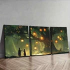 3pcs Lanterns & Old Tree Night Scene Waterproof Wall Art Set Canvas Framed 40x60cm - High Quality Print 100% Australian Made Wall Canvas Ready to Hang