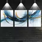 3pcs Elegant Blue & Gold Abstract Shapes Wall Art Set Canvas Framed 40x60cm - High Quality Print 100% Australian Made Wall Canvas Ready to Hang