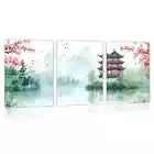 3pcs Traditional Chinese Landscape with Pagoda Wall Art Set Canvas Framed 40x60cm - High Quality Print 100% Australian Made Wall Canvas Ready to Hang