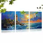 3pcs Stunning Lighthouse Seascape Ocean Sunset Wall Art Set Canvas Framed 40x60cm - High Quality Print 100% Australian Made Wall Canvas Ready to Hang