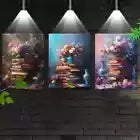 3pcs Enchanting & Vintage Floral and Old Books Wall Art Set Canvas Framed 40x60cm - High Quality Print 100% Australian Made Wall Canvas Ready to Hang