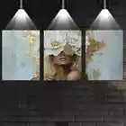 3pcs Abstract Golden White Flower Woman Painting Wall Art Set Canvas Framed 40x60cm - High Quality Print 100% Australian Made Wall Canvas Ready to Hang