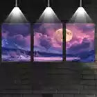 3pcs Beautiful Moon with Mountain & Trees view Wall Art Set Canvas Framed 40x60cm - High Quality Print 100% Australian Made Wall Canvas Ready to Hang