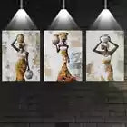 3pcs Elegant African Women with Vase Wall Art Set Canvas Framed 40x60cm - High Quality Print 100% Australian Made Wall Canvas Ready to Hang