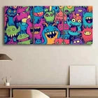3pcs Colorful Monster Themed Joy Décor Perfect Wall Art Set Canvas Framed 40x60cm - High Quality Print 100% Australian Made Wall Canvas Ready to Hang