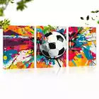 3pcs Colorful Soccer Ball with Dynamic Splashes Wall Art Set Canvas Framed 40x60cm - High Quality Print 100% Australian Made Wall Canvas Ready to Hang