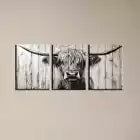 3pcs Friendly Vintage Style Highland Cattle Wall Art Set Canvas Framed 40x60cm - High Quality Print 100% Australian Made Wall Canvas Ready to Hang