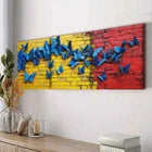 3pcs Butterflies on Brick Blue & Red Perfect Wall Art Set Canvas Framed 40x60cm - High Quality Print 100% Australian Made Wall Canvas Ready to Hang