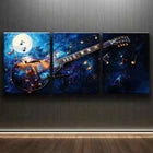 3pcs Electric Guitar in Space Moonlight Perfect Wall Art Set Canvas Framed 40x60cm - High Quality Print 100% Australian Made Wall Canvas Ready to Hang