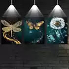 3pcs Enchanting Abstract Golden Butterfly Dandelion Wall Art Set Canvas Framed 40x60cm - High Quality Print 100% Australian Made Wall Canvas Ready to Hang