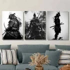 3pcs Japanese Samurai Abstract Black And White Metal Print Ready to Hang Art