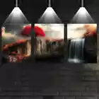 3pcs Red Tree On The Cliff with Waterfall Wall Art Set Canvas Framed 40x60cm - High Quality Print 100% Australian Made Wall Canvas Ready to Hang