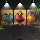 3pcs Whimsical Chicken Playful Farm Animal Wall Art Set Canvas Framed 40x60cm - High Quality Print 100% Australian Made Wall Canvas Ready to Hang