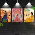 3pcs Charming Vintage Traditional Indian Women Wall Art Set Canvas Framed 40x60cm - High Quality Print 100% Australian Made Wall Canvas Ready to Hang