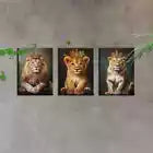 3pcs Modern Abstract Lion Family with Clowns Wall Art Set Canvas Framed 40x60cm - High Quality Print 100% Australian Made Wall Canvas Ready to Hang
