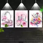 3pcs Vintage Fabric Floral Beauty Makeup Theme Wall Art Set Canvas Framed 40x60cm - High Quality Print 100% Australian Made Wall Canvas Ready to Hang