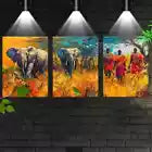 3pcs Vintage Nature African Elephants and Tribes Wall Art Set Canvas Framed 40x60cm - High Quality Print 100% Australian Made Wall Canvas Ready to Hang