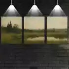 3pcs Retro Scenery with Lake & Grass Wall Art Set Canvas Framed 40x60cm - High Quality Print 100% Australian Made Wall Canvas Ready to Hang