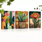 3pcs Colorful Cactus And Stunning Florals Wall Art Set Canvas Framed 40x60cm - High Quality Print 100% Australian Made Wall Canvas Ready to Hang