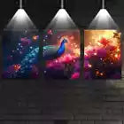 3pcs Elegant Magical Peacock with Pink Florals Wall Art Set Canvas Framed 40x60cm - High Quality Print 100% Australian Made Wall Canvas Ready to Hang