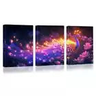 3pcs Colorful magical Peacock with Pink Florals Wall Art Set Canvas Framed 40x60cm - High Quality Print 100% Australian Made Wall Canvas Ready to Hang