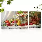 3pcs Vibrant Fruits, Flowers & Butterflies Table Wall Art Set Canvas Framed 40x60cm - High Quality Print 100% Australian Made Wall Canvas Ready to Hang