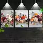 3pcs Vibrant Flowers with Grey background Wall Art Set Canvas Framed 40x60cm - High Quality Print 100% Australian Made Wall Canvas Ready to Hang