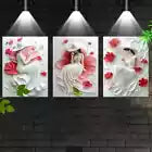 3pcs Elegant Woman with Red Flowers Painting Wall Art Set Canvas Framed 40x60cm - High Quality Print 100% Australian Made Wall Canvas Ready to Hang