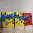 3pcs Butterflies on Brick Blue & Red Perfect Wall Art Set Canvas Framed 40x60cm - High Quality Print 100% Australian Made Wall Canvas Ready to Hang