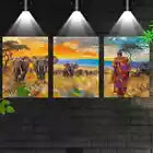 3pcs Vintage Colorful Nature African Elephants Wall Art Set Canvas Framed 40x60cm - High Quality Print 100% Australian Made Wall Canvas Ready to Hang