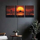 3pcs Sunset Plane Takeoff Darkness Perfect Wall Art Set Canvas Framed 40x60cm - High Quality Print 100% Australian Made Wall Canvas Ready to Hang