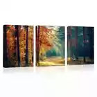 3pcs Quiet Forest Autumn Trees Wall Art Set Canvas Framed 40x60cm - High Quality Print 100% Australian Made Wall Canvas Ready to Hang
