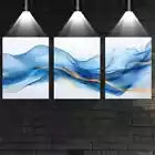 3pcs Beautiful Abstract Blue Gold Line Painting Wall Art Set Canvas Framed 40x60cm - High Quality Print 100% Australian Made Wall Canvas Ready to Hang