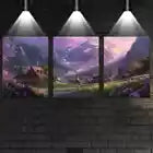 3pcs Purple Sky Town with Pink Floral & Mountain Wall Art Set Canvas Framed 40x60cm - High Quality Print 100% Australian Made Wall Canvas Ready to Hang