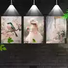 3pcs Pink Flowers Charming Spring Cute Girl Wall Art Set Canvas Framed 40x60cm - High Quality Print 100% Australian Made Wall Canvas Ready to Hang