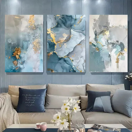 3pcs Abstract Canvas Art with Golden Wall Art Set Canvas Framed 40x60cm - High Quality Print 100% Australian Made Wall Canvas Ready to Hang
