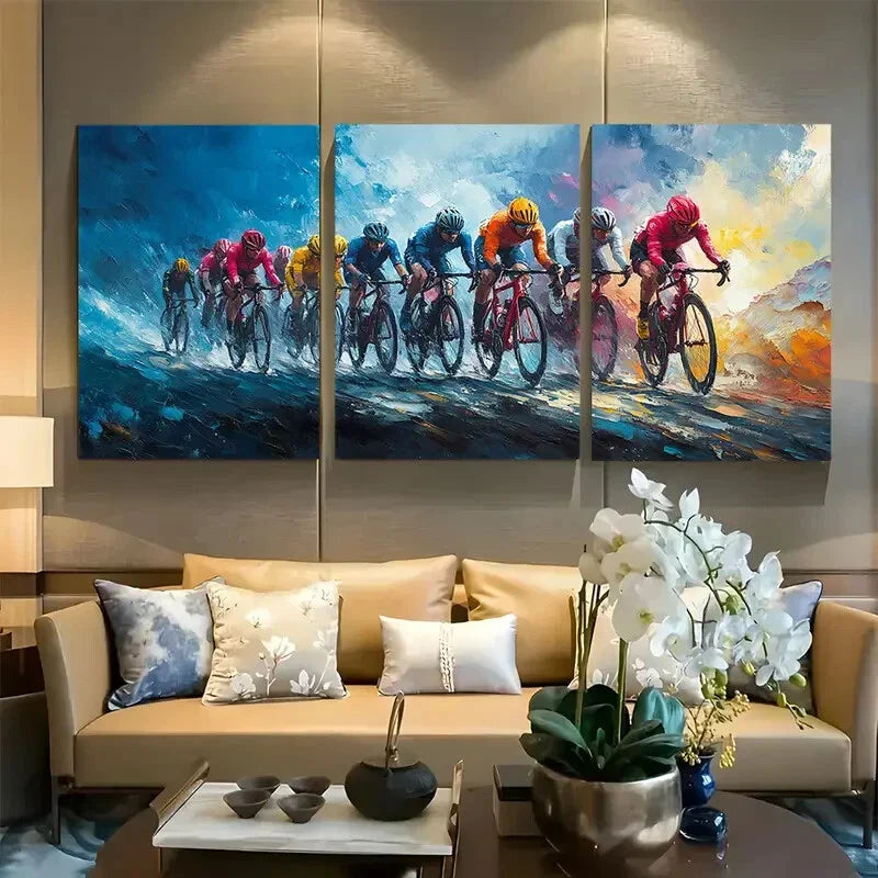 3pcs Dynamic Cycling Race Design Metal Print Ready to Hang Art