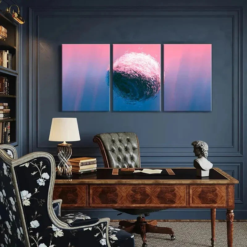 3pcs Pink Bubbles & Colorful Sky Metal Print Ready to Hang Art
