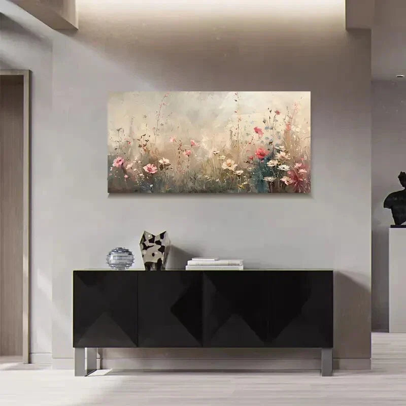 Vintage Inspired Wildflower Wall Art Canvas Office Home Room Framed 80x45cm