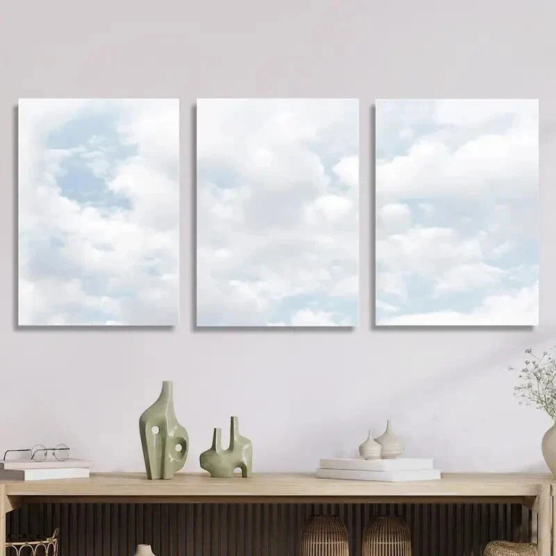 3pcs Blue Sky Cloud Painting, Natural Cloud Metal Print Ready to Hang Art