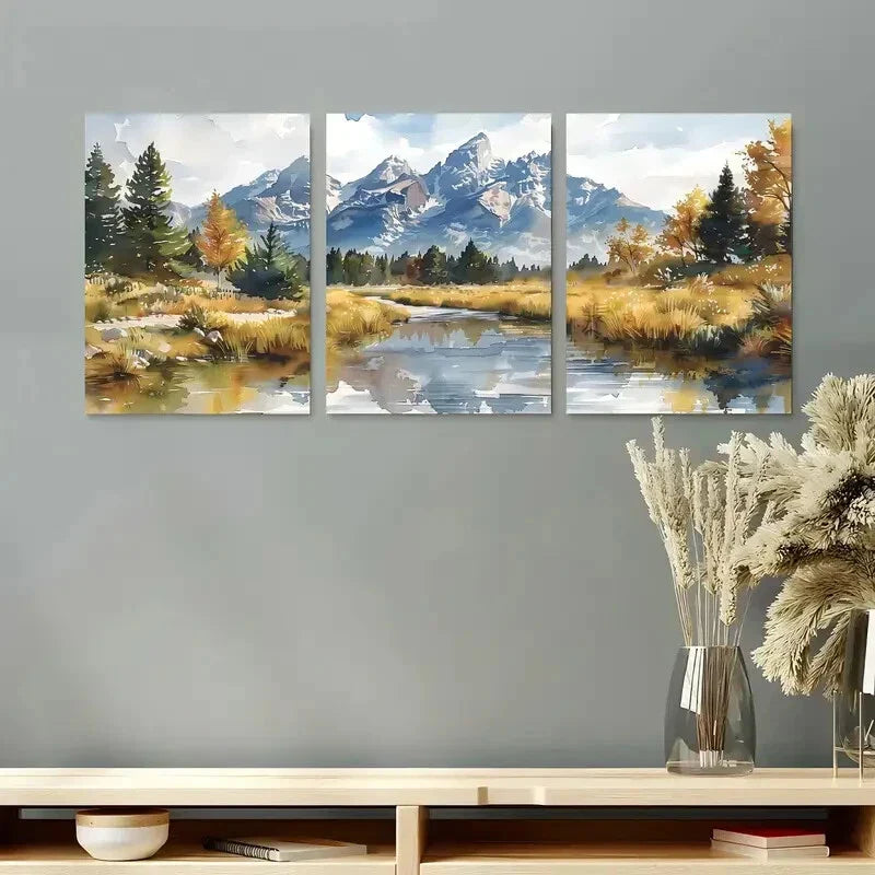 3pcs Grand Teton National Park Triptych Canvas Metal Print Ready to Hang Art