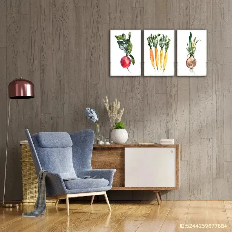 3pcs Vegetable Radish Carrots & Beetroot Metal Print Ready to Hang Art