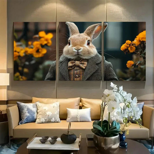 3pcs Gentleman Rabbit Fancy Clothing Metal Print Ready to Hang Art