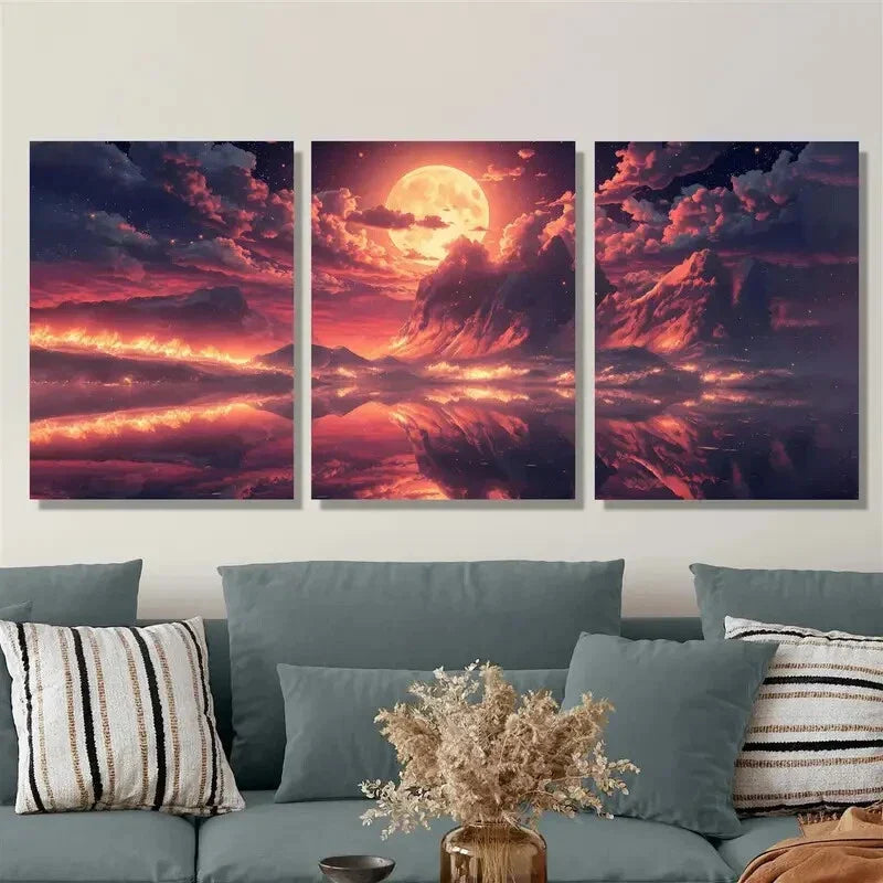 3pcs bright moon, moon dream scene, Metal Print Ready to Hang Art