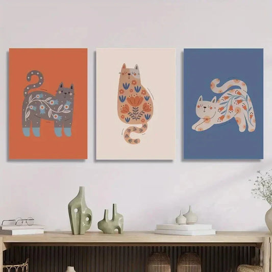 3pcs paintings combining animals and plants Metal Print Ready to Hang Art