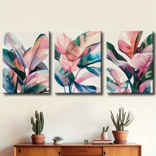 3pcs Modern Abstract Painting Of Plant Leaves Canvas Framed 40x60cm - High Quality Print 100% Australian Made Wall Canvas Ready to Hang