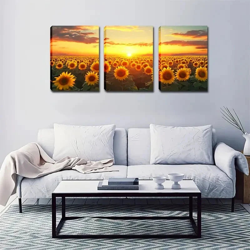 3pcs Sunflowers in The Background Metal Print Ready to Hang Art