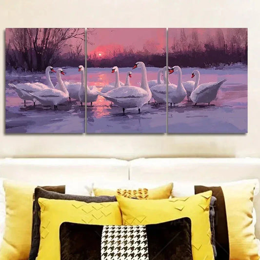 3pcs A flock of swans in a lake Wall Art Set Canvas Framed 40x60cm - High Quality Print 100% Australian Made Wall Canvas Ready to Hang