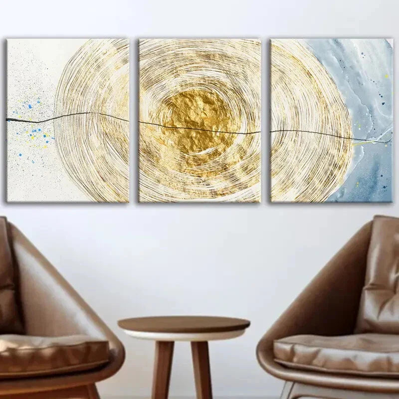 3pcs Minimalist Golden Vortex Design Metal Print Ready to Hang Art