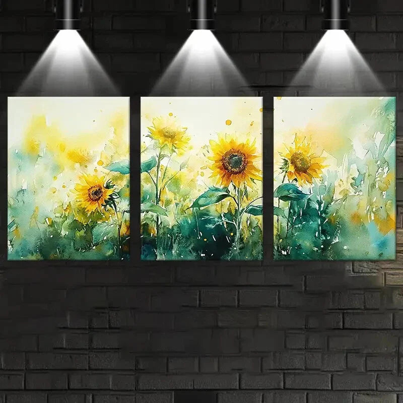 3pcs Vintage Style Sunflower Metal Print Ready to Hang Art